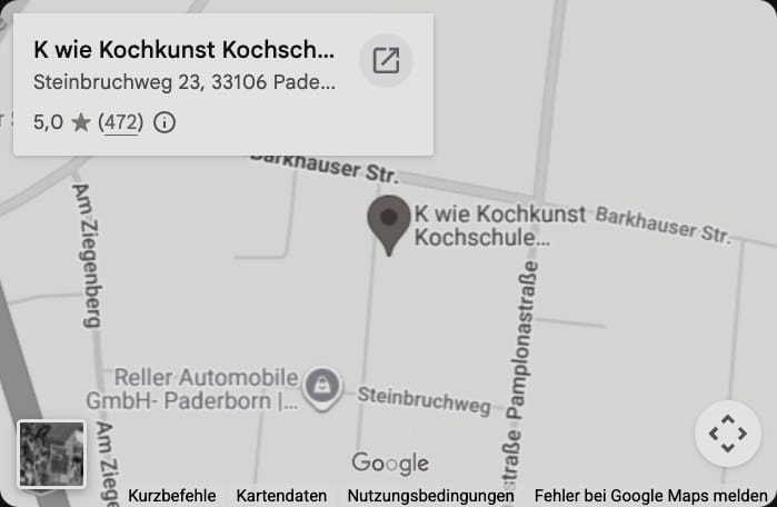 Kartenansicht: K wie Kochkunst, Steinbruchweg 23, Paderborn (Vorschau — Karte lädt erst nach Zustimmung)